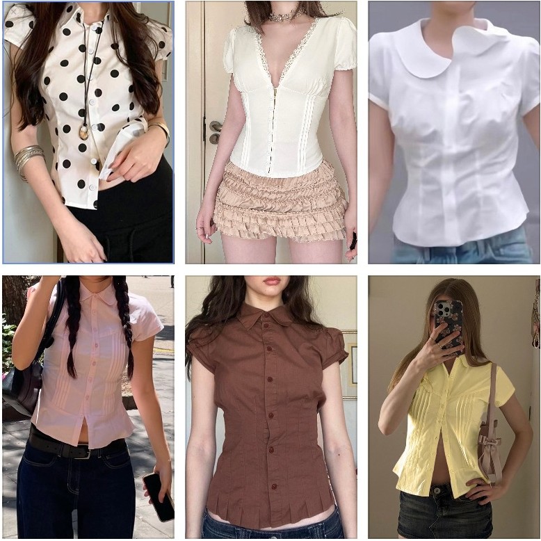 春夏款基础纯色深排扣恤上衣蝴蝶结肌理感收腰设计辣妹衬衫合集