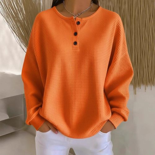 现货跨境亚马逊外贸时尚圆领华夫格秋冬新款纯色套头宽松上衣