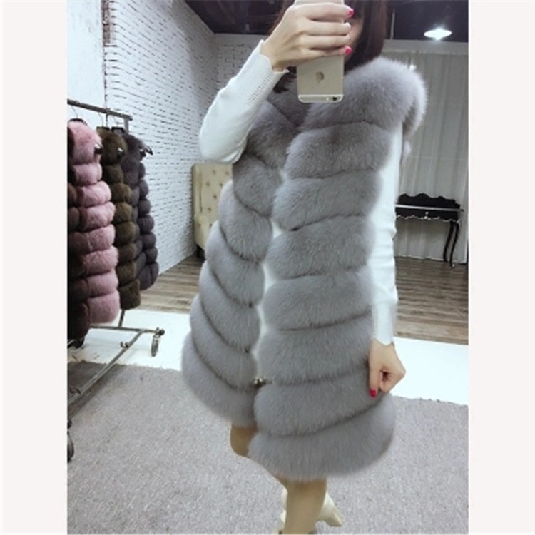 海宁皮草仿狐狸毛皮草马甲新款中长款背心韩版显瘦外套厂家
