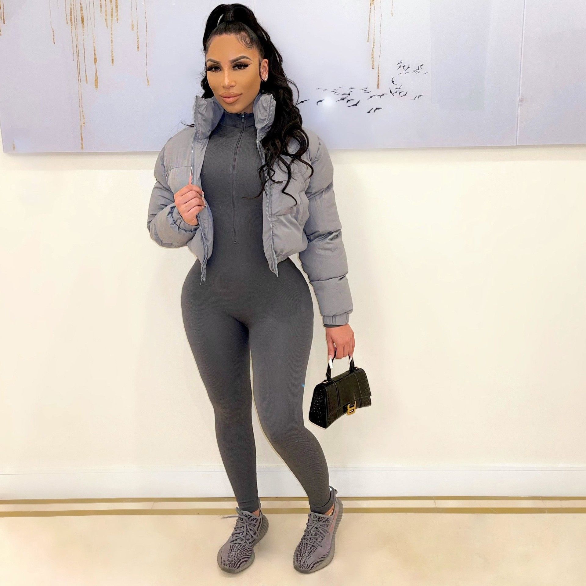 亚马逊速卖通秋冬爆款女士棉服欧美短款女装棉衣夹克外套