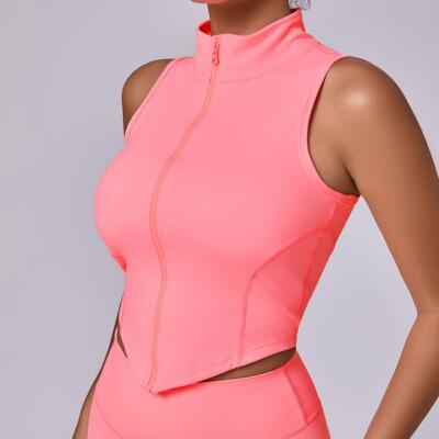 Sleeveless stand up collar zipper jacket 无袖立领拉链外套女