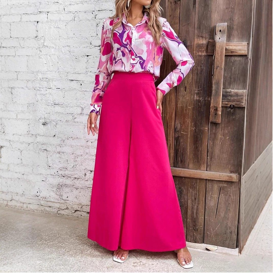 欧美女装独立站新品秋季印花衬衫气质优雅阔腿裤时尚休闲套装,个性定制/设计服务/DIY,连衣裙加工定制,淘宝优惠券,粉丝福利购,淘宝优惠卷