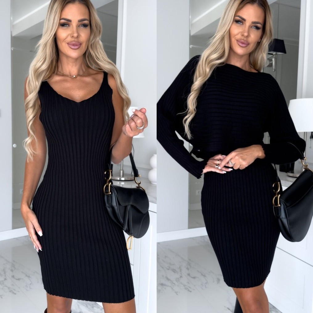 亚马逊跨境独立站欧美时尚套装女春夏新款坑条长袖上衣吊带裙