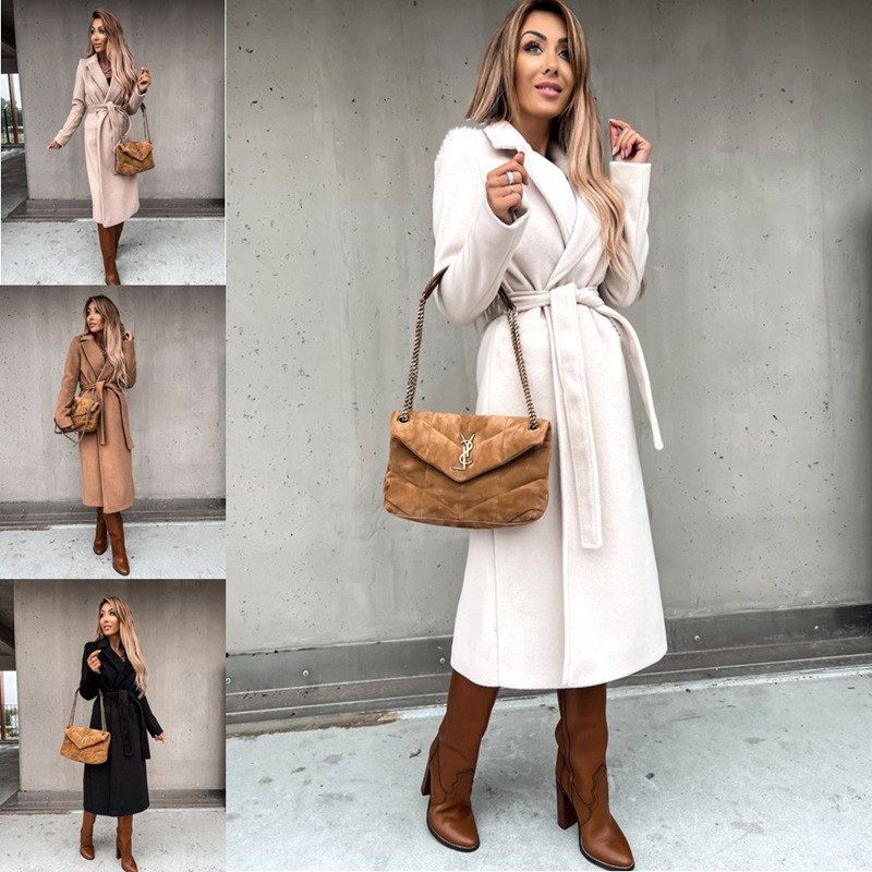 款独立站亚马逊爆款秋冬简约长袖领绑带毛呢外套上衣女,个性定制/设计服务/DIY,连衣裙加工定制,淘宝优惠券,粉丝福利购,淘宝优惠卷