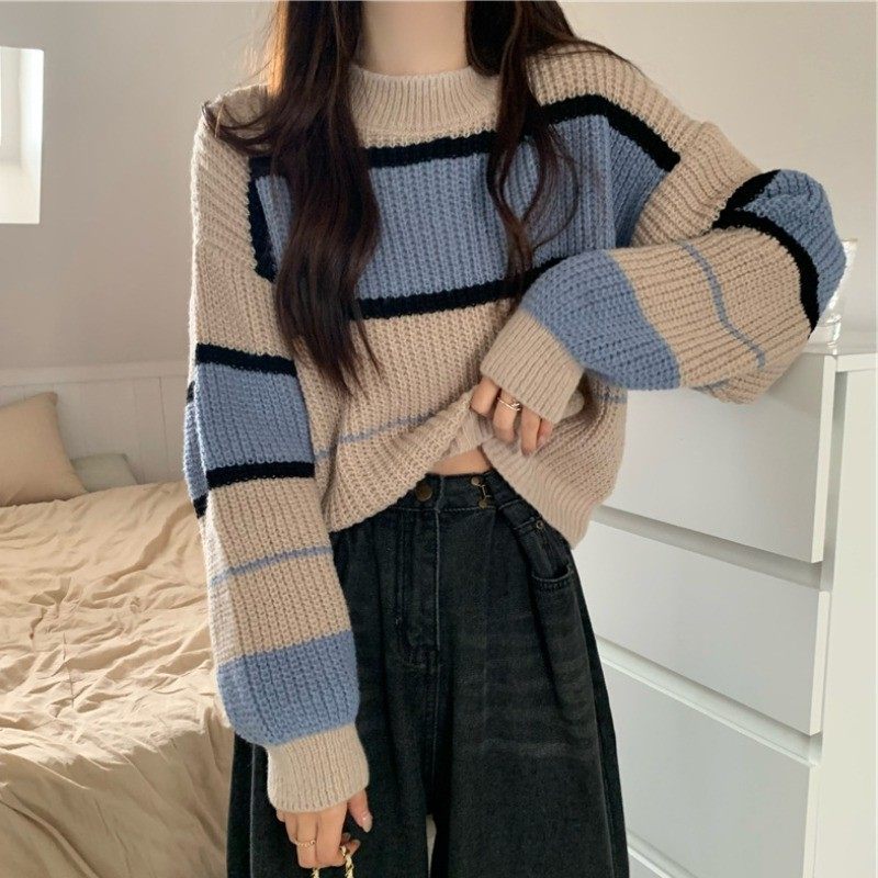 女短款毛衣秋冬新款打底针织衫内搭冬季女士上衣拼色条纹女装,个性定制/设计服务/DIY,连衣裙加工定制,淘宝优惠券,粉丝福利购,淘宝优惠卷