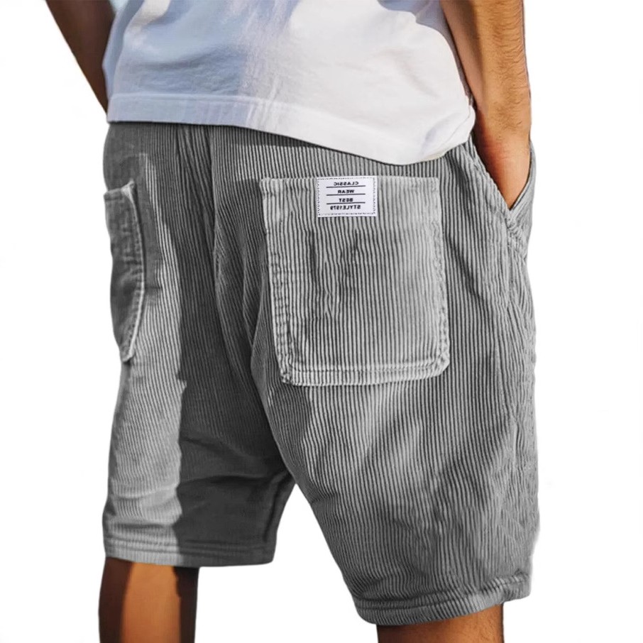 欧美新款跨境外贸男士时尚美式多口袋刺绣标复古灯芯绒短裤