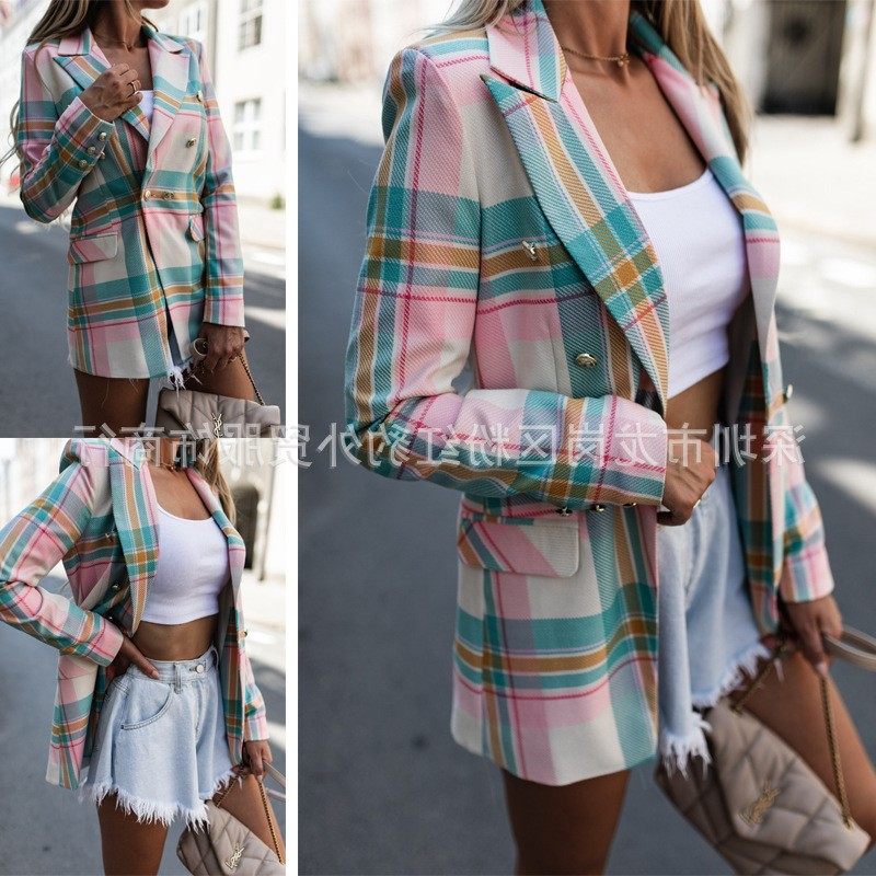 亚马逊新款欧美女装数码印花格子外套时尚翻领修身开衫小西装,个性定制/设计服务/DIY,连衣裙加工定制,淘宝优惠券,粉丝福利购,淘宝优惠卷
