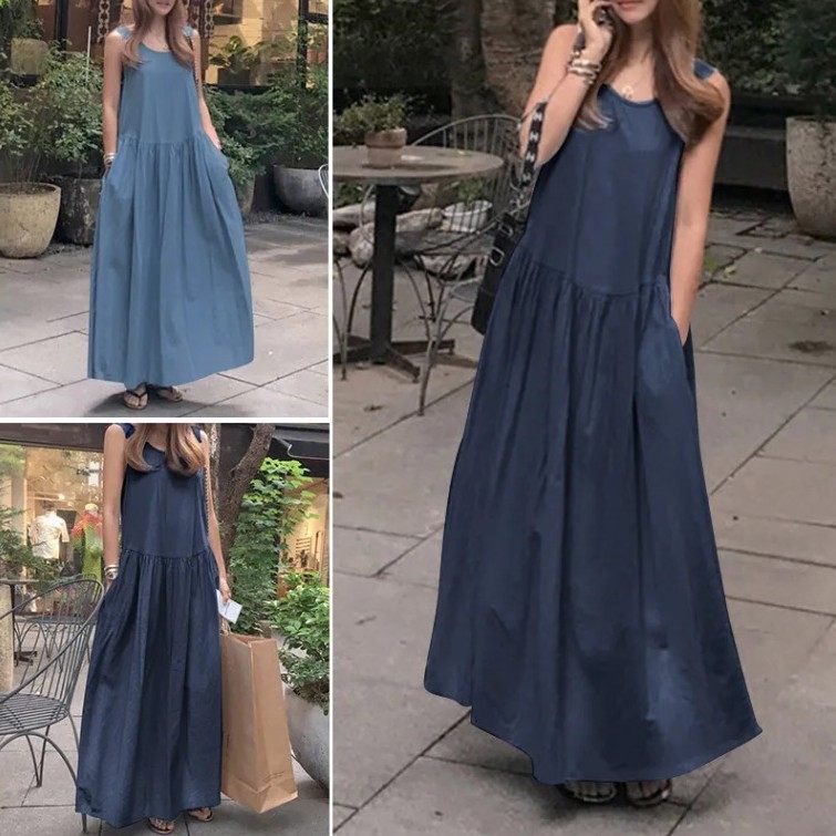 跨境夏季棉麻休闲圆领无袖大码宽松纯色背心长款大摆连衣裙,个性定制/设计服务/DIY,连衣裙加工定制,淘宝优惠券,粉丝福利购,淘宝优惠卷