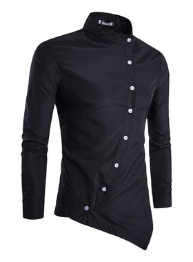 Slanted placket collar shirt斜门襟不规则下摆男士长袖立领衬衫