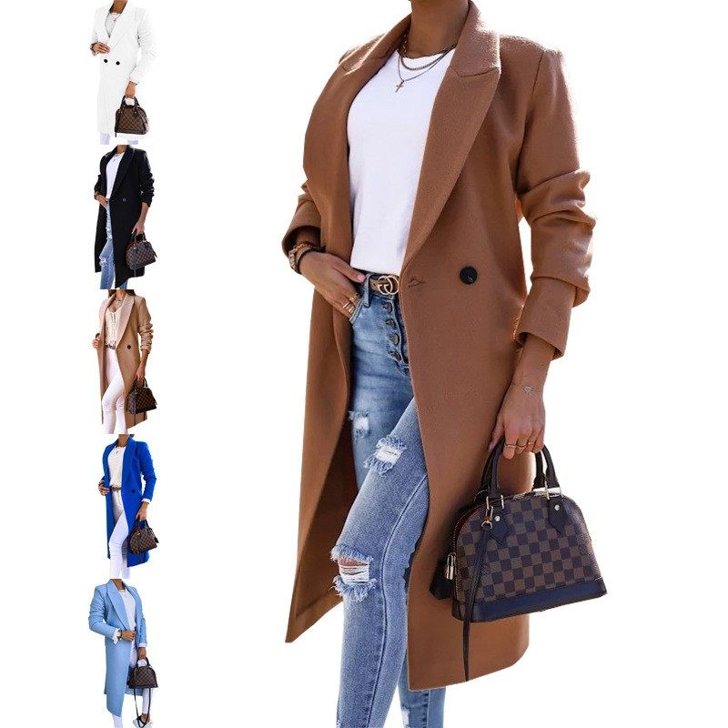 新款欧美独立站亚马逊秋冬简约长袖翻领纽扣开叉毛呢外套女,模玩/动漫/周边/娃圈三坑/桌游,lolita洛丽塔连衣裙,淘宝优惠券,粉丝福利购,淘宝优惠卷