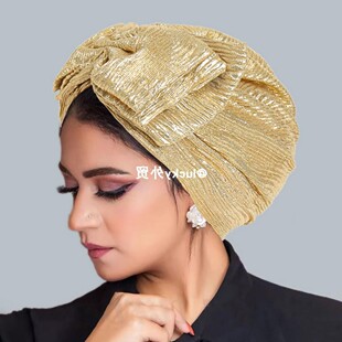 hat wowen 饰帽女turban 亮丝蝴蝶结套头帽子头巾帽马来西亚装