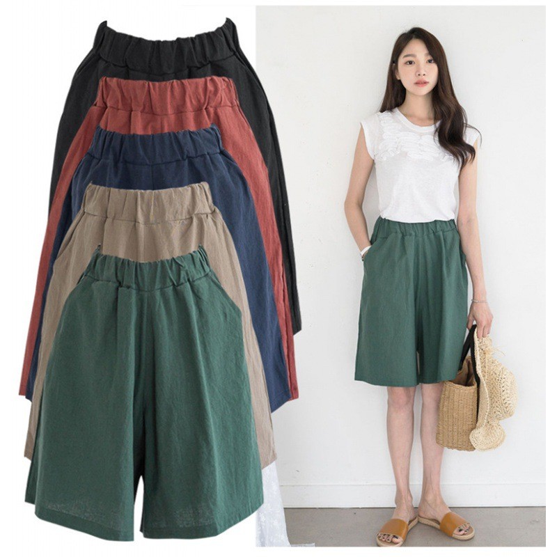 纯棉五分裤女夏季新款纯色休闲宽松胖妹妹短裤大码女装薄款阔腿裤