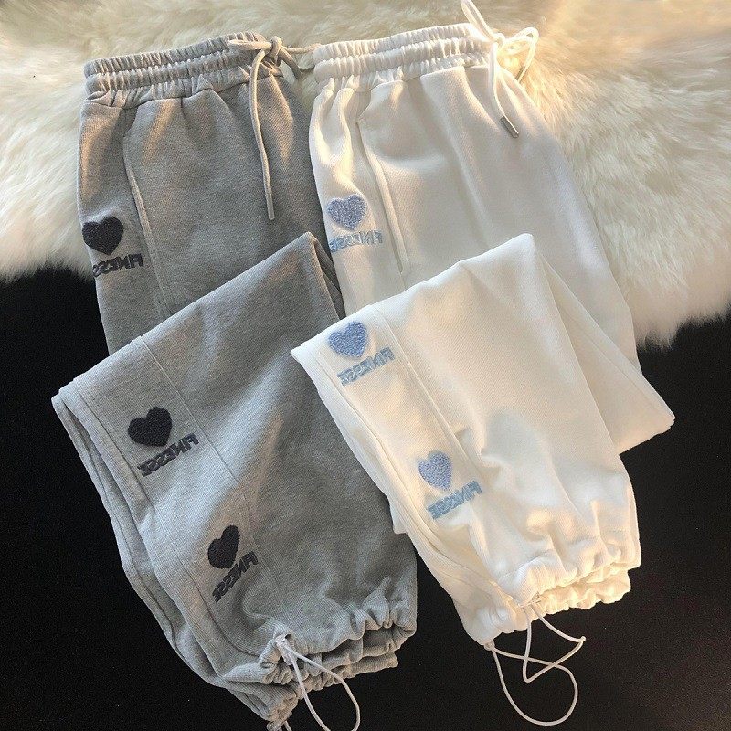 休闲刺绣运动裤女加绒春秋冬高腰阔腿宽松束脚长裤子薄款卫裤,个性定制/设计服务/DIY,连衣裙加工定制,淘宝优惠券,粉丝福利购,淘宝优惠卷