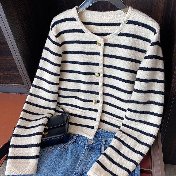 秋冬新款甜美减龄短款撞色条纹软糯针织衫外套上衣女毛衣开衫,个性定制/设计服务/DIY,连衣裙加工定制,淘宝优惠券,粉丝福利购,淘宝优惠卷