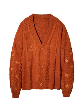 霉霉同款泰勒亚马逊橙色开衫刺绣星星宽松慵懒气质毛衣