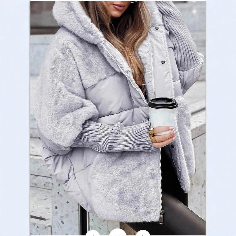 跨境欧美亚马逊热卖秋冬女款宽松新款拼接羽绒棉服外套