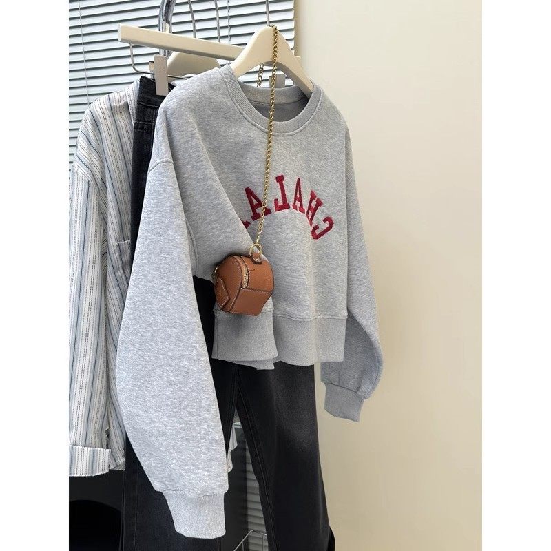 外贸亚马逊圆领长袖卫衣女秋冬加绒加厚宽松韩版短款刺绣上衣,个性定制/设计服务/DIY,连衣裙加工定制,淘宝优惠券,粉丝福利购,淘宝优惠卷