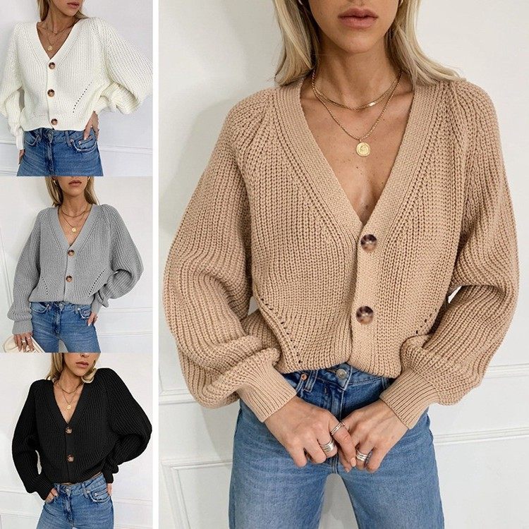 欧美秋冬外贸大板新款毛衣女开衫纯色领灯笼袖纽扣针织开衫,个性定制/设计服务/DIY,连衣裙加工定制,淘宝优惠券,粉丝福利购,淘宝优惠卷