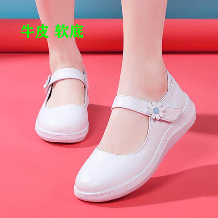 春夏真皮休闲厚底玛丽珍鞋魔术贴软底防滑白色浅口单鞋不累女鞋子