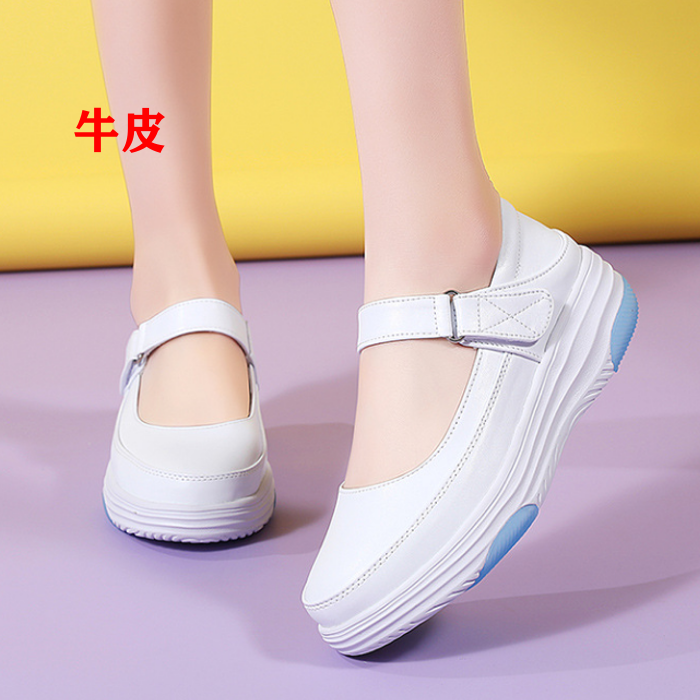 真皮休闲风厚底护士鞋白色浅口女鞋春夏透气防滑舒适不累脚单鞋子