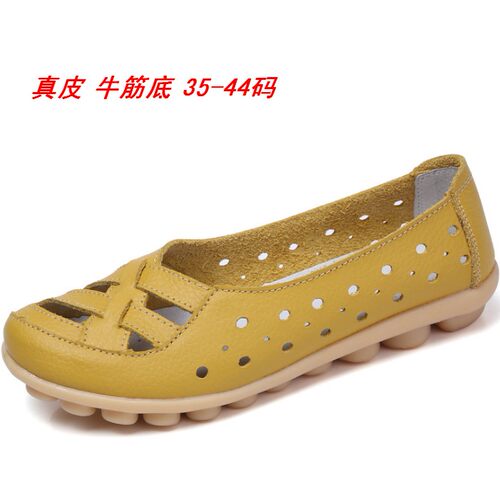 夏季大码真皮平跟软底镂空洞洞鞋