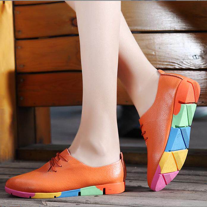 2026新款真皮系带深口单鞋平底休闲女百搭舒适软底皮鞋424344大码