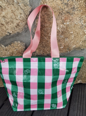 外贸原单防水覆膜编织袋小清新拉链包单肩包手拎包手提环保购物袋