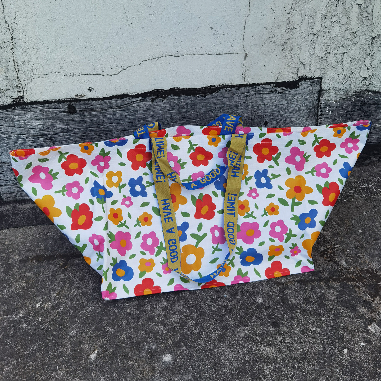 外贸原单超大号小花朵防水编织袋超市购物袋手提单肩包收纳搬家袋