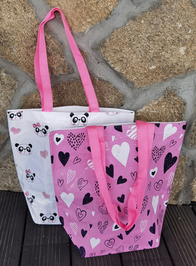 外贸原单防水覆膜编织袋卡通大容量单肩包手提环保袋超市购物袋