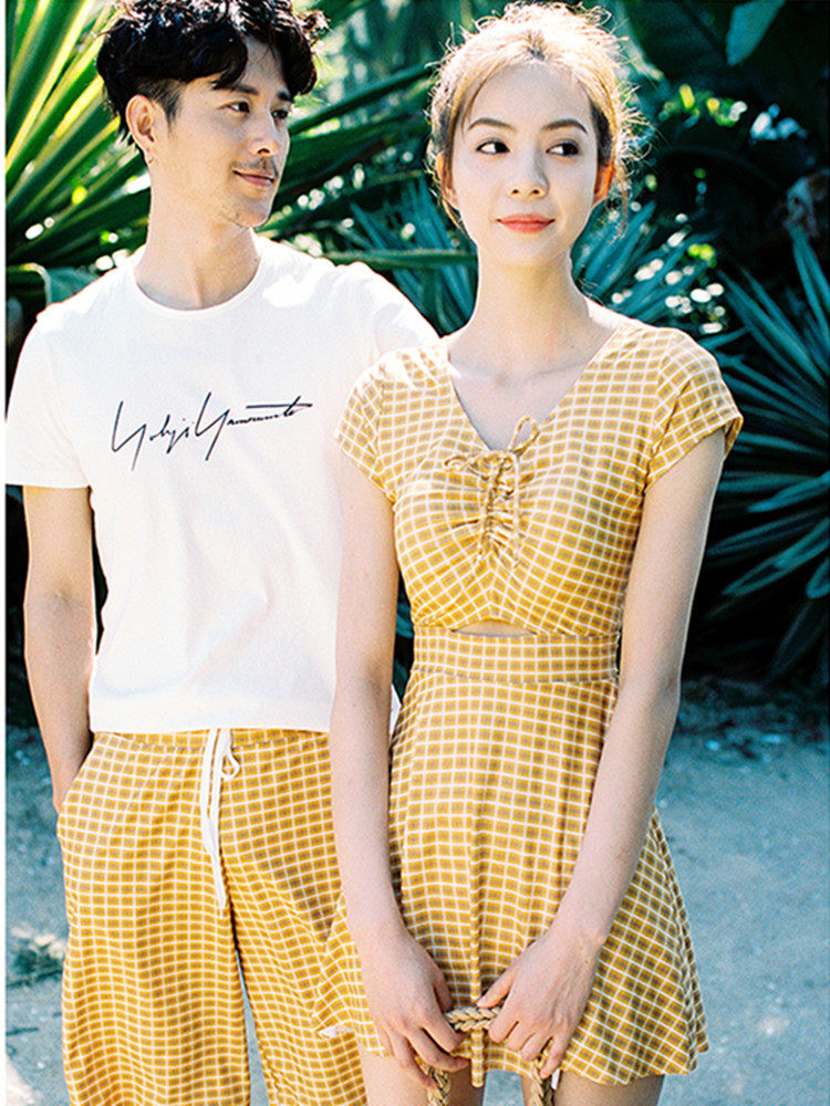 小清新情侣泳衣女保守学生分体平角裙式小胸聚拢显瘦男士温泉泳装|ruв категории движение/йога/фитнес/фанаты товаров, плавание, сдельный купальник - от Buy2taobao.com для оказания профессиональной услуги покупки агента Taobao