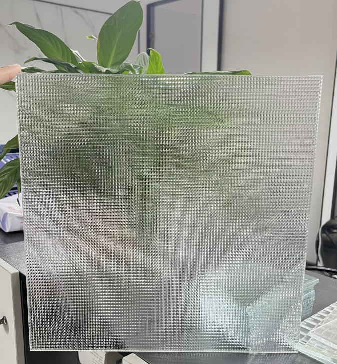 超白格子水晶立体压花艺术玻璃玄关隔断屏风钢化定制