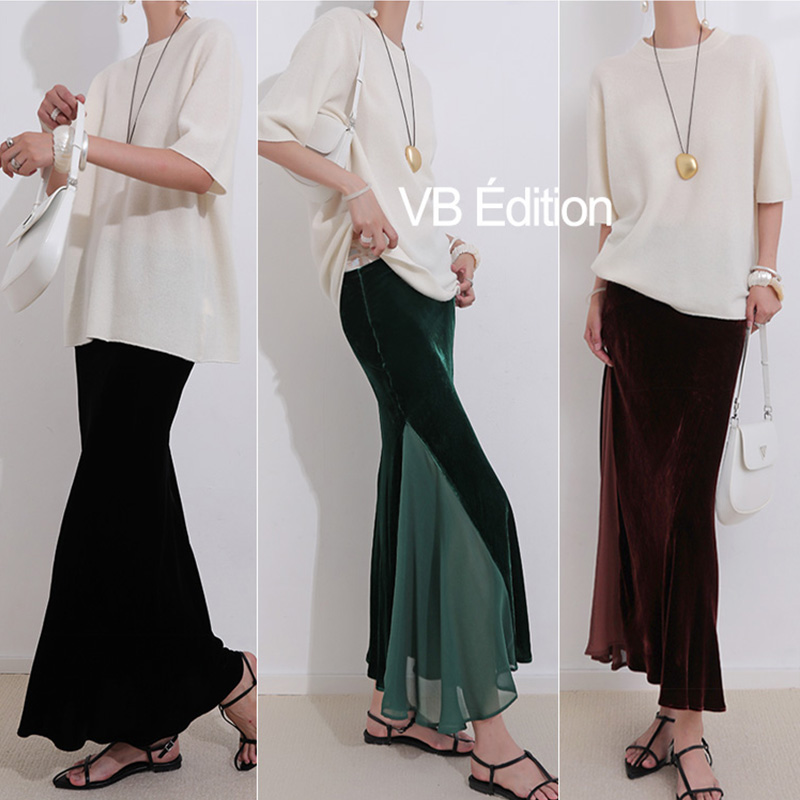 VB法式优雅真丝丝绒半身裙
