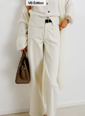VB法式优雅 25春秋高级感白色水洗牛仔直筒阔腿裤高腰显瘦拖地裤