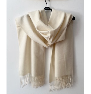 细软羔绒自然本白毛90%羊绒10%320克2米水波纹保暖大披肩围脖围巾