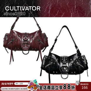 Cultivator原创小众设计辣妹油蜡皮单肩斜挎机车包腋下包2024冬新