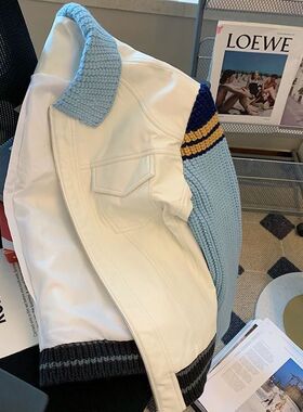 时髦复古拼色夹克外套男士春秋季新款法式别致设计感百搭洋气上衣