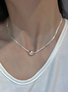 银925女多条蛇骨链圆球锁骨链