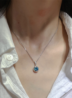 925纯银海蓝泡泡单钻项链锁骨链