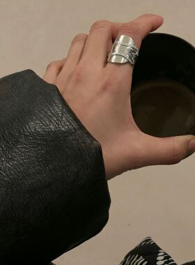 欧美复古重工宽版戒指女小众设计酷飒风百搭个性开口可调节指环女