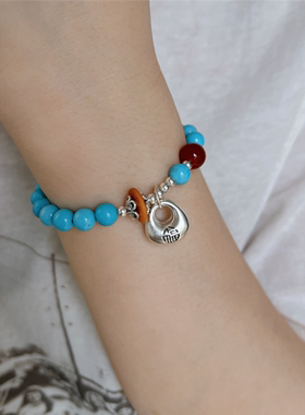 s925纯银绿松石平安银坨扣手链女小众设计感气质百搭ins手串简约