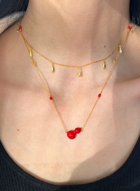 s925纯银小众设计感项链红色葫芦