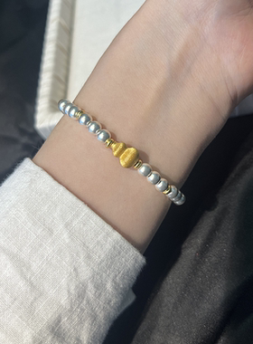 足银999纯银手链女古法金色葫芦