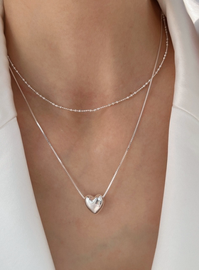 轻奢通体纯银爱心双层项链女ins