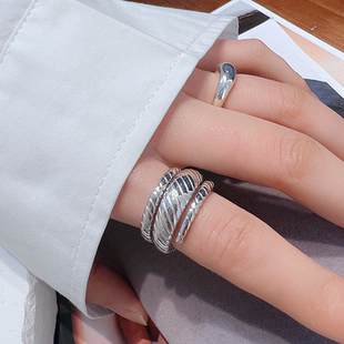 重工s925纯银戒指女缠绕蛇骨宽面宽边闭口食指戒小众设计感高级潮