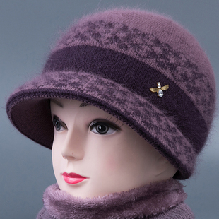 冬季中老年帽子女冬天奶奶妈妈保暖帽加绒厚老太太老年针织毛线帽