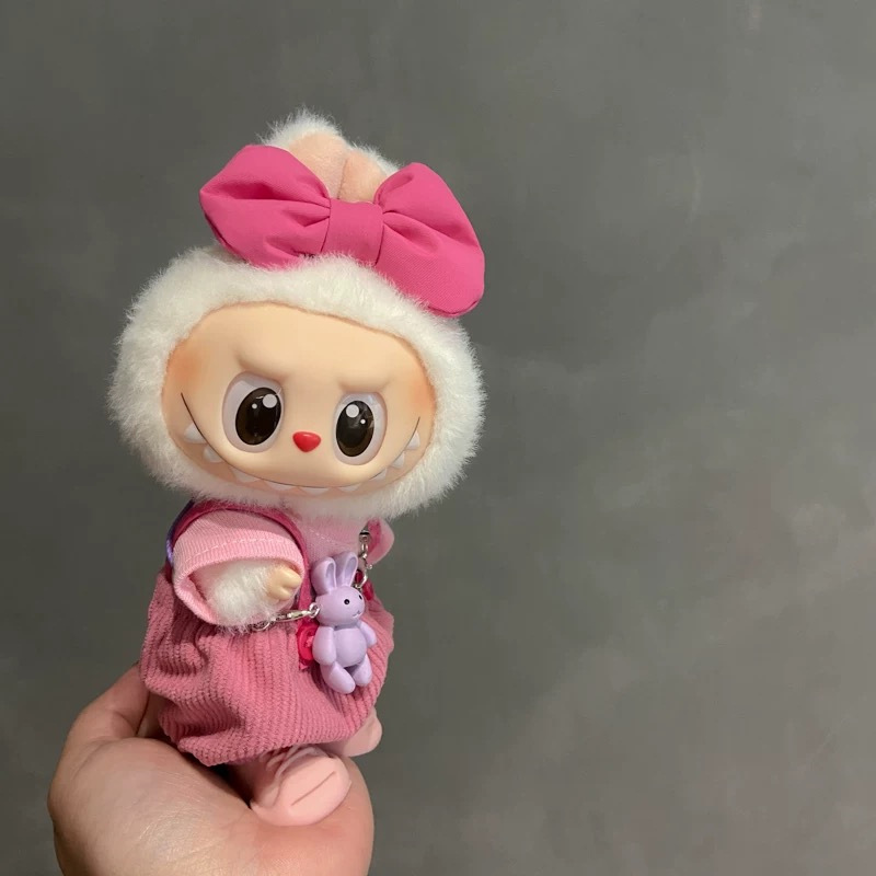适合拉布布17CM挂件一代二代搪胶娃娃背带裤娃衣labubu玩偶衣服