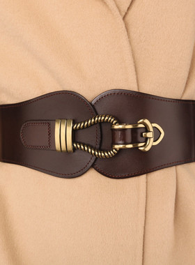 欧美风潮牌春季新款时尚真皮牛皮毛衣宽腰封女休闲装饰皮腰带松紧