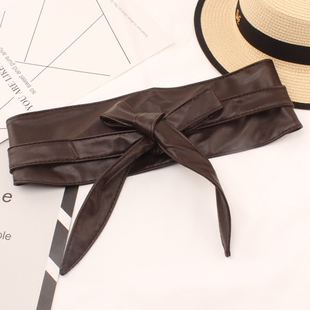 日系双圈PU皮腰封腰带女装 饰连衣裙复古纯色休闲百搭蝴蝶结系带潮