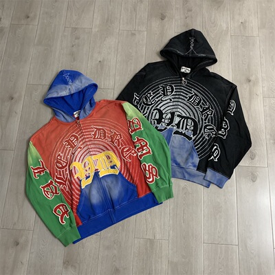 Vale Forever Hypnoytiq Zip Up Hoodie街头潮牌拼接贴布绣花开衫