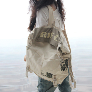 闰闰家大容量旅行学生书包潮男女通用帆布双肩包文艺个性 休闲背包